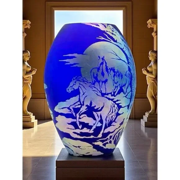 Fenton Favrene Wild Horses Oval Vase-Robin Spindler-Signed Limited Ed-2005-Art